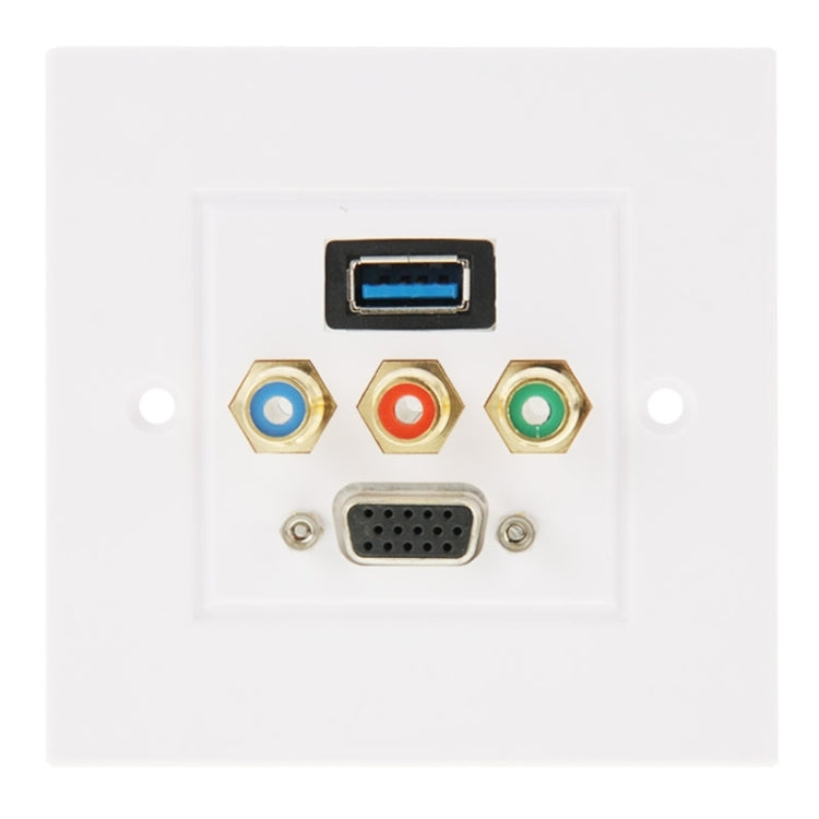 USB 3.0 Female Plug + 3 RCA Female Plugs + VGA Female Plug Wall Plate Panel - Consumer Electronics by buy2fix | Online Shopping UK | buy2fix