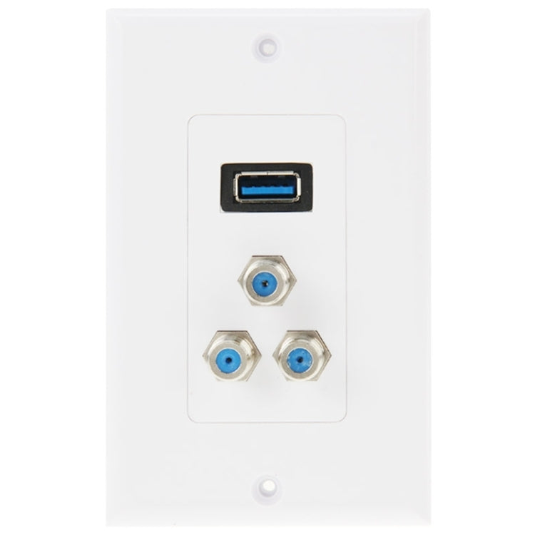 USB 3.0 Female Plug + 3 F Female Plugs Wall Plate Panel - by buy2fix | Online Shopping UK | buy2fix