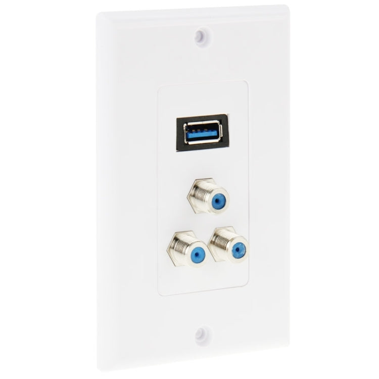 USB 3.0 Female Plug + 3 F Female Plugs Wall Plate Panel - by buy2fix | Online Shopping UK | buy2fix