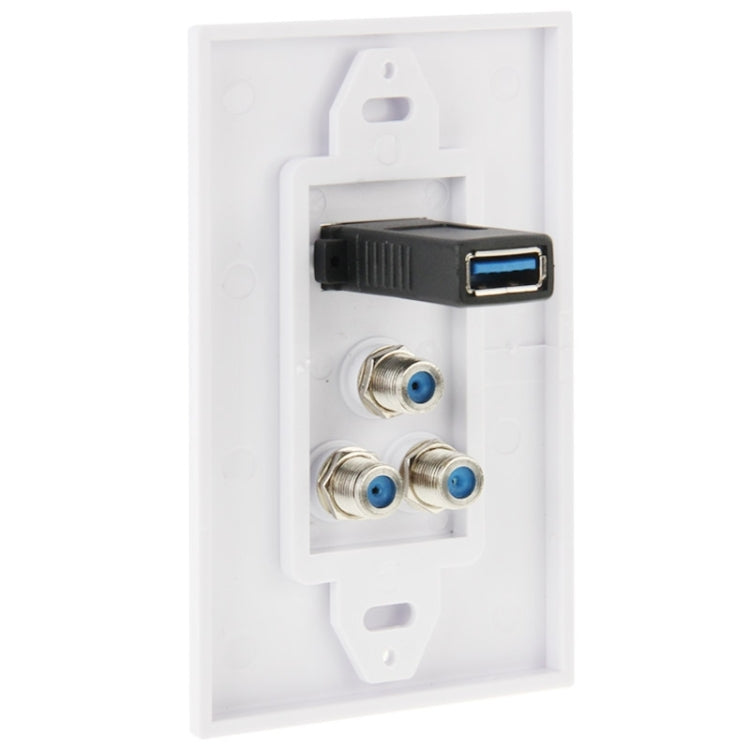 USB 3.0 Female Plug + 3 F Female Plugs Wall Plate Panel - by buy2fix | Online Shopping UK | buy2fix