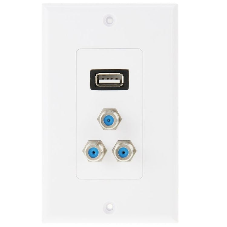 USB 2.0 Female Plug + 3 F Female Plugs Wall Plate Panel - by buy2fix | Online Shopping UK | buy2fix