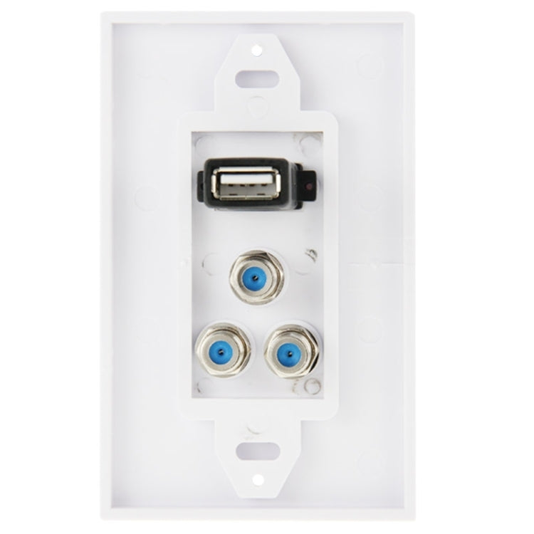 USB 2.0 Female Plug + 3 F Female Plugs Wall Plate Panel - by buy2fix | Online Shopping UK | buy2fix