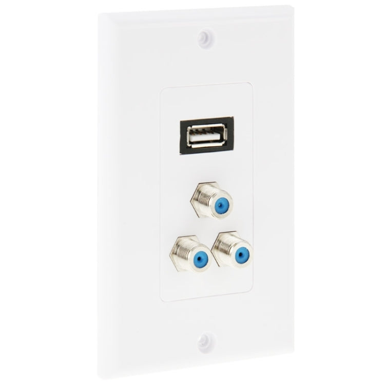 USB 2.0 Female Plug + 3 F Female Plugs Wall Plate Panel - by buy2fix | Online Shopping UK | buy2fix