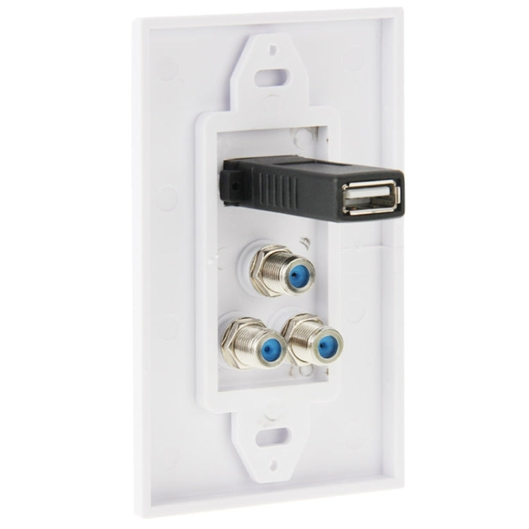 USB 2.0 Female Plug + 3 F Female Plugs Wall Plate Panel - by buy2fix | Online Shopping UK | buy2fix