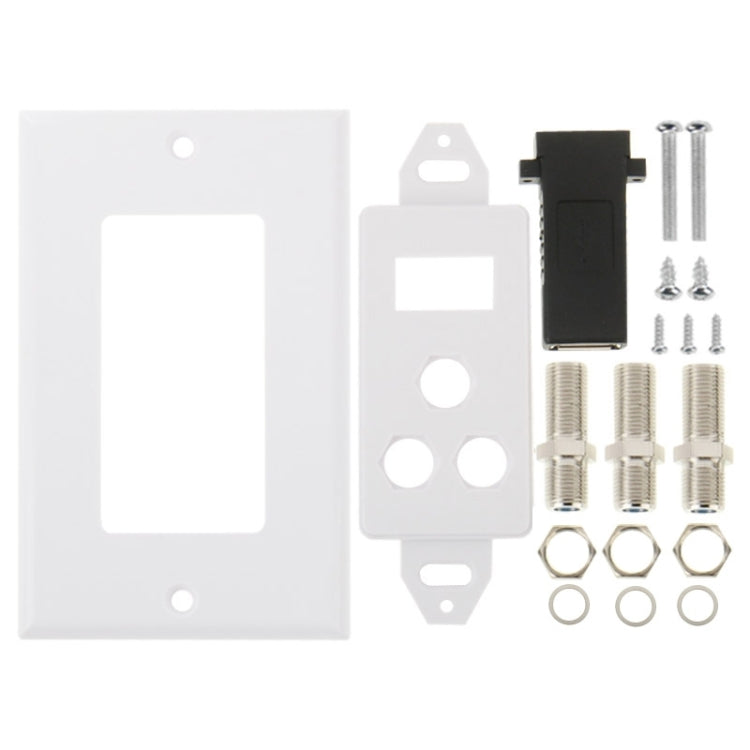 USB 2.0 Female Plug + 3 F Female Plugs Wall Plate Panel - by buy2fix | Online Shopping UK | buy2fix
