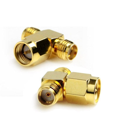 SMA Male to 2 SMA Female Adapter (T Type), Gold Plated(Yellow) by buy2fix