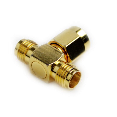 SMA Male to 2 SMA Female Adapter (T Type), Gold Plated(Yellow) by buy2fix