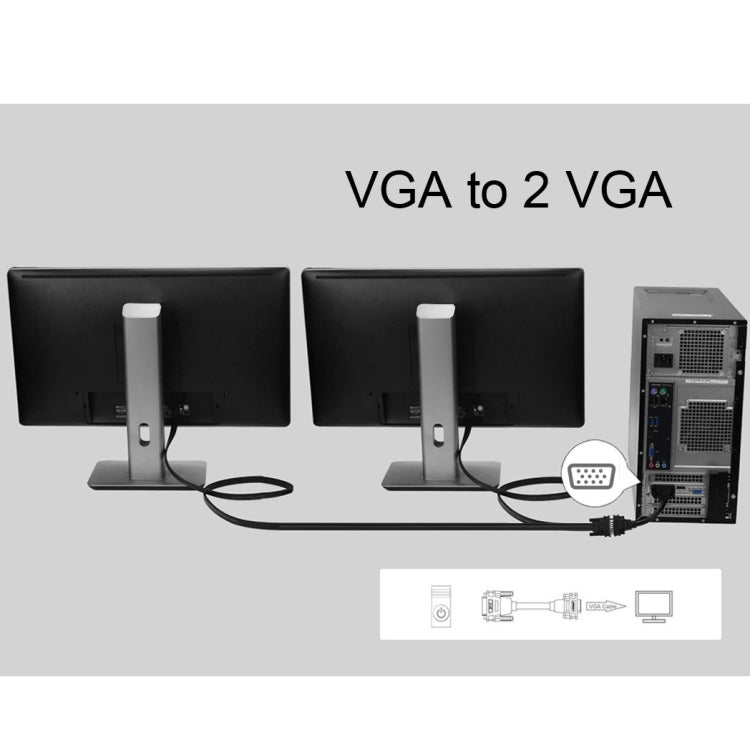 30cm VGA Male to 2 VGA Female Splitter Cable(Black) - Cable by buy2fix | Online Shopping UK | buy2fix