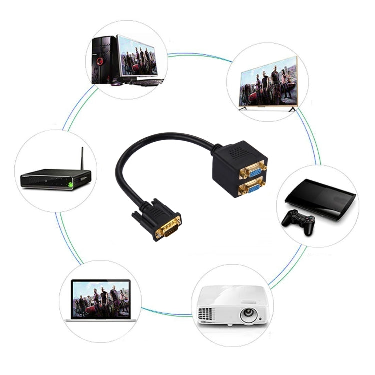 30cm VGA Male to 2 VGA Female Splitter Cable(Black) - Cable by buy2fix | Online Shopping UK | buy2fix