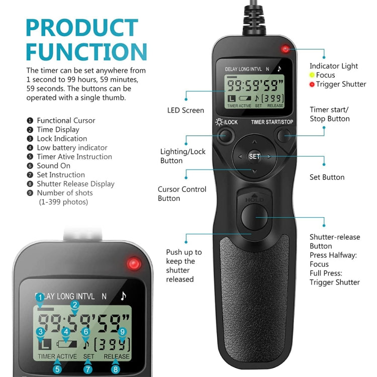 Aputure AP-TR3N LCD Timer Remote Cord for Nikon D5100,D3100, D7000, D5000, D90 - Shutter Release Cord by Aputure | Online Shopping UK | buy2fix