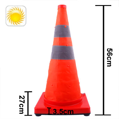 3-LED Solar Lift Traffic Safety Warning Road Cones, Height: 56cm - Warning Lights by buy2fix | Online Shopping UK | buy2fix