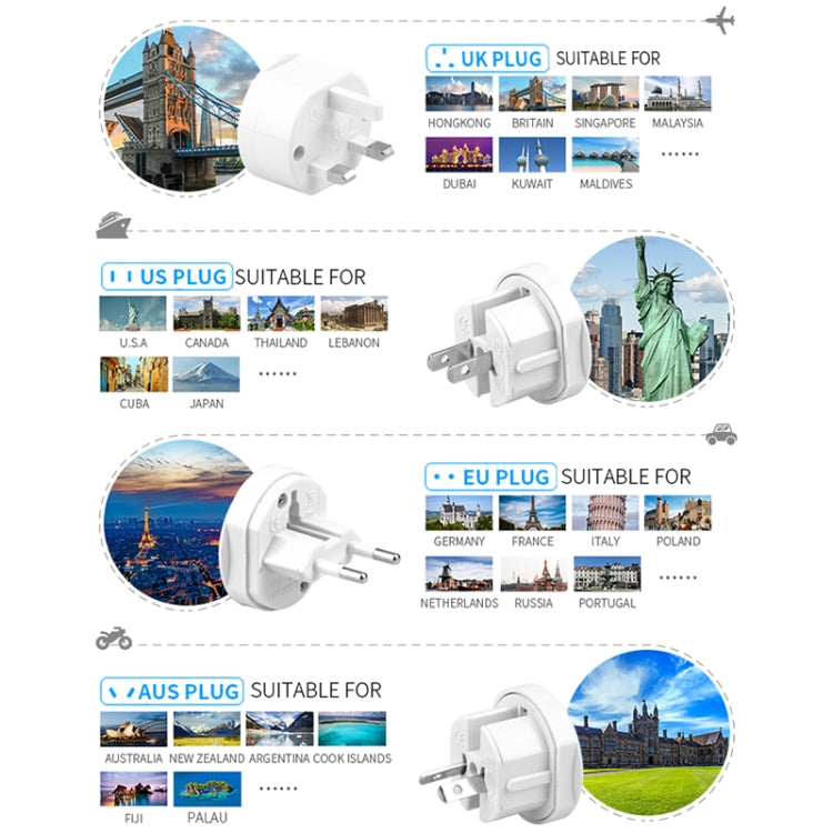 All in 1 EU + AU + UK + US Plug Travel Universal Adaptor(White) - Plug Adaptor by buy2fix | Online Shopping UK | buy2fix
