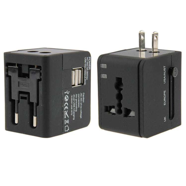 International 2.1A 2-USB EU / AU / UK / US Plug Travel Universal Adaptor(Black) - Plug Adaptor by buy2fix | Online Shopping UK | buy2fix
