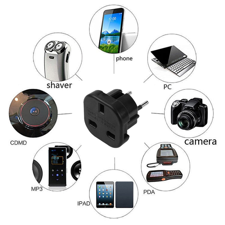High Quality UK Plug to EU Plug AC Wall Universal Travel Power Socket Plug Adaptor(Black) - Plug Adaptor by buy2fix | Online Shopping UK | buy2fix