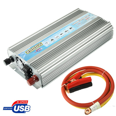 2000W DC 12V to AC 220V Car Power Inverter with USB Port & Booster Cable by buy2fix