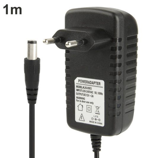 High Quality EU Plug AC 100-240V to DC 12V 2A Power Adapter, Tips: 5.5 x 2.1mm, Cable Length: 1m(Black) - AC Adapers by buy2fix | Online Shopping UK | buy2fix