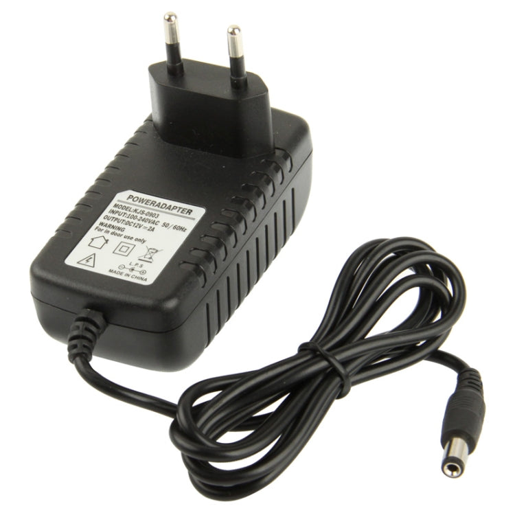 High Quality EU Plug AC 100-240V to DC 12V 2A Power Adapter, Tips: 5.5 x 2.1mm, Cable Length: 1m(Black) - AC Adapers by buy2fix | Online Shopping UK | buy2fix
