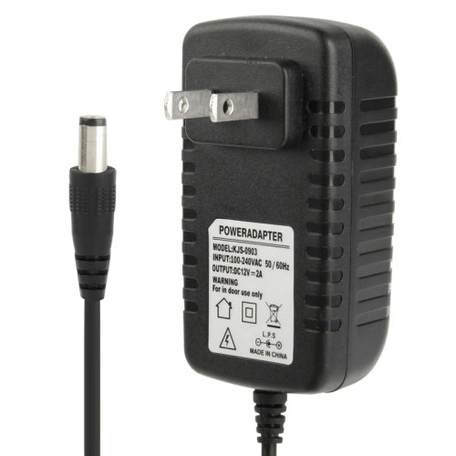 High Quality US Plug AC 100-240V to DC 12V 2A Power Adapter, Tips: 5.5 x 2.1mm, Cable Length: 1m(Black) - AC Adapers by buy2fix | Online Shopping UK | buy2fix