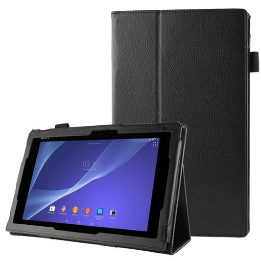 Litchi Texture Leather Case with Holder for Sony Xperia Tablet Z2 10.1(Black) - Sony by buy2fix | Online Shopping UK | buy2fix