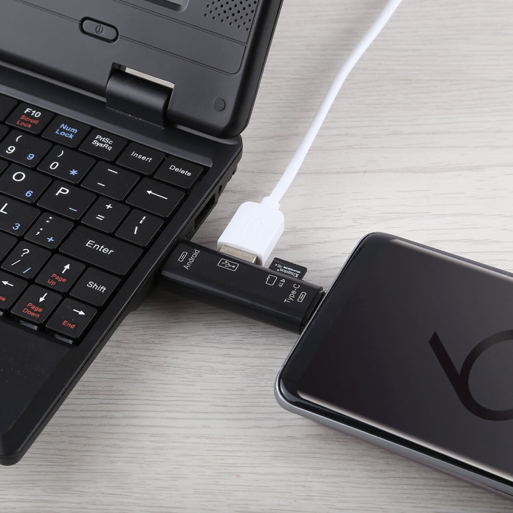 D-188 3 in 1 TF & USB to Micro USB & Type-C Card Reader OTG Adapter Connector(Black) by buy2fix