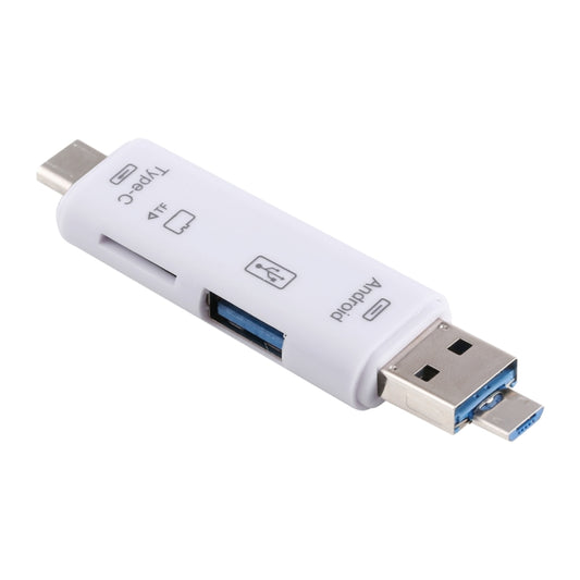 D-188 3 in 1 TF & USB to Micro USB & Type-C Card Reader OTG Adapter Connector(White) by buy2fix