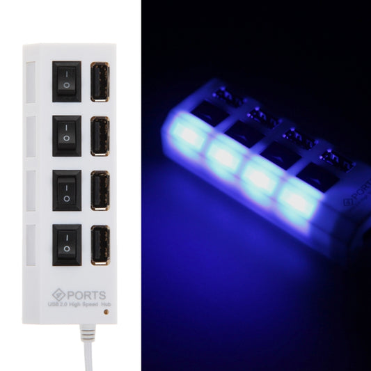 4 Ports USB Hub 2.0 USB Splitter High Speed 480Mbps with ON/OFF Switch, 4 LED(White) by buy2fix