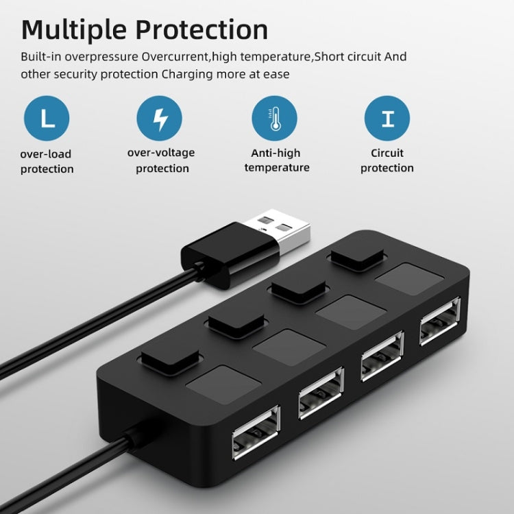4 Ports USB 2.0 HUB with 4 Switch(Black) - USB 2.0 HUB by buy2fix | Online Shopping UK | buy2fix