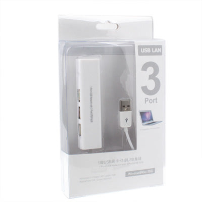 1 Port USB Network With 3 Port USB Hub To Female RJ45 Ethernet Lan Adapter Card(White) - USB 2.0 HUB by buy2fix | Online Shopping UK | buy2fix
