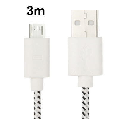 Nylon Netting Style Micro 5 Pin USB Data Transfer / Charge Cable, Length: 3m(White) by buy2fix