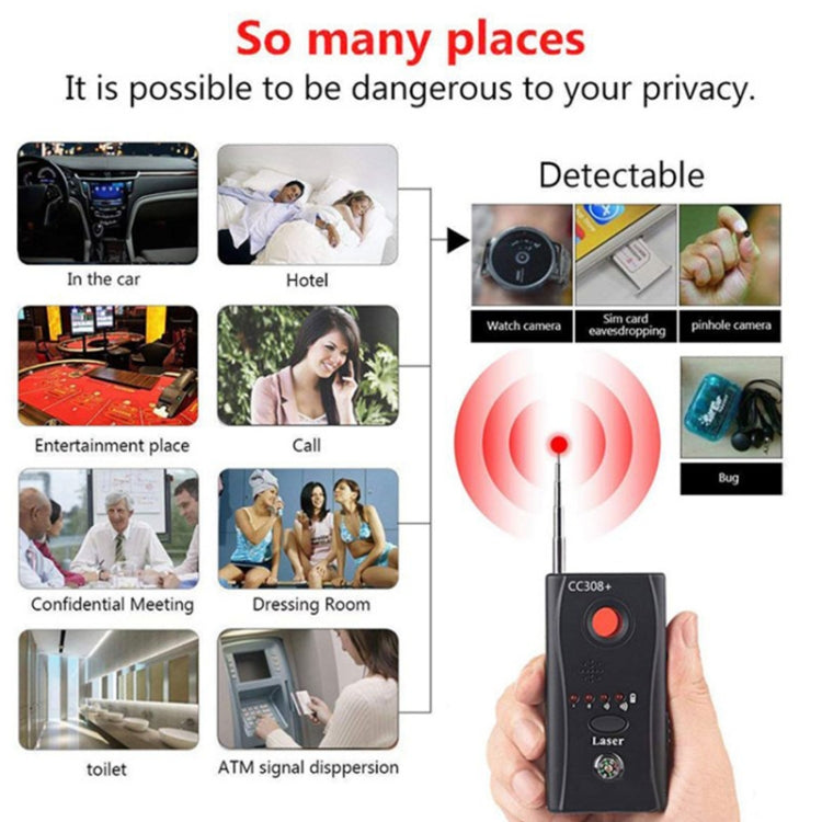 CC308+ Multi Wireless Camera Lens Detector Radio Wave Signal Detect Full-range RF GSM Device Finder(EU Plug) by buy2fix