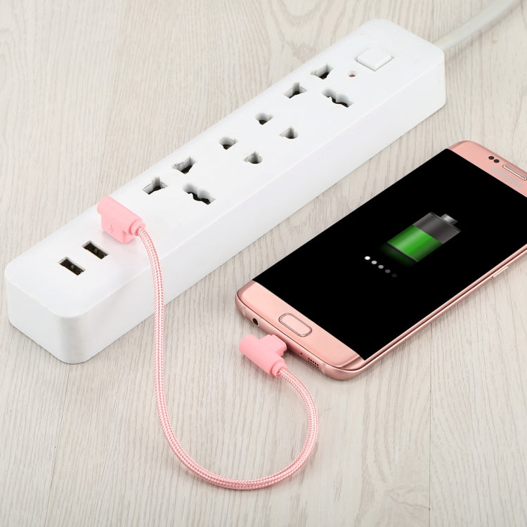 25cm USB to Micro USB Nylon Weave Style Double Elbow Charging Cable, For Samsung / Huawei / Xiaomi / Meizu / LG / HTC and Other Smartphones (Pink) by buy2fix