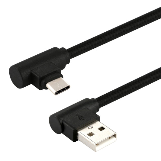 1m USB to USB-C / Type-C Nylon Weave Style Double Elbow Charging Cable(Black) by buy2fix
