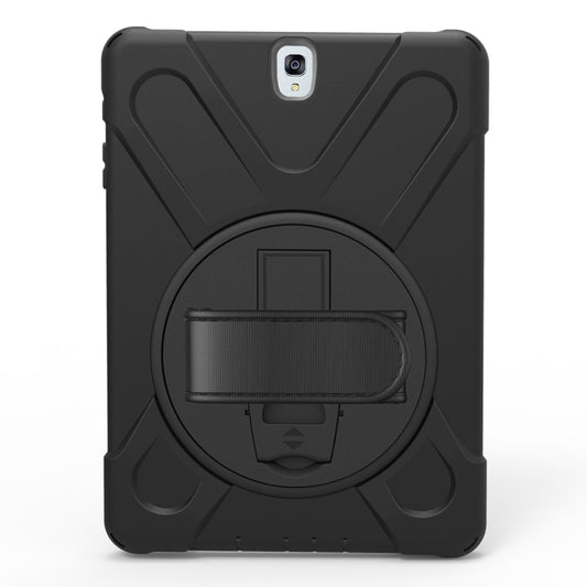 For Galaxy Tab S3 9.7 inch T820 360 Degree Rotation PC + Silicone Protective Case with Holder & Hand-strap (Black) by buy2fix