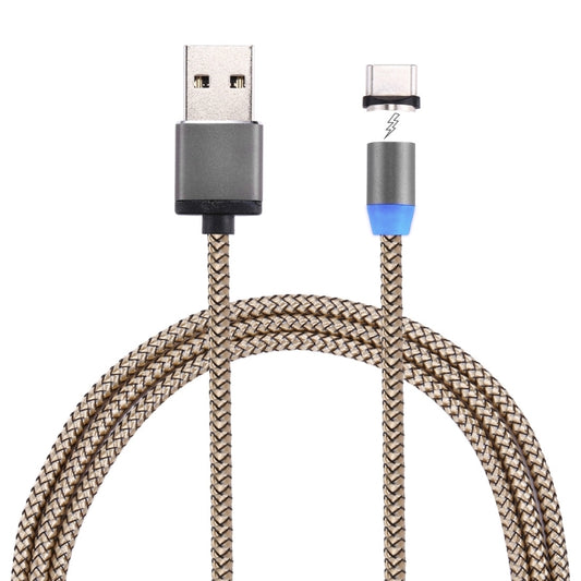 360 Degree Rotation 1m Weave Style USB-C / Type-C to USB 2.0 Strong Magnetic Charger Cable with LED Indicator(Gold) - Charging Cable & Head by buy2fix | Online Shopping UK | buy2fix