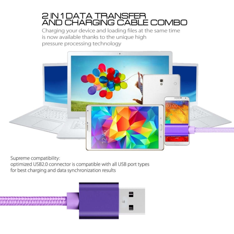 3A Woven Style Metal Head Micro USB to USB Data / Charger Cable, Cable Length: 3m(Purple) - Micro USB Cable by buy2fix | Online Shopping UK | buy2fix