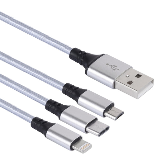 2A 1.2m 3 in 1 USB to 8 Pin & USB-C / Type-C & Micro USB Nylon Weave Charging Cable by buy2fix