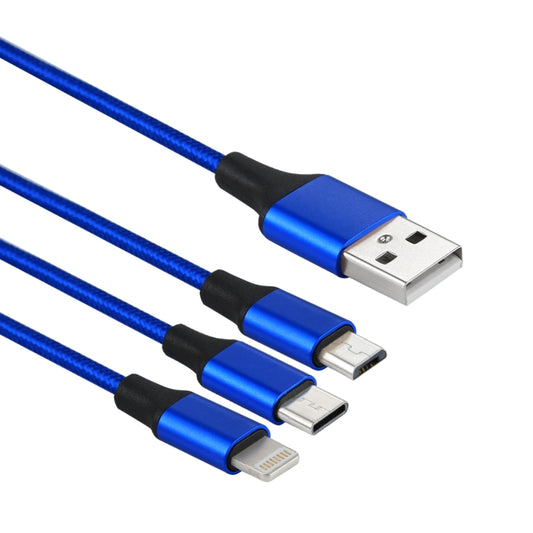 2A 1.2m 3 in 1 USB to 8 Pin & USB-C / Type-C & Micro USB Nylon Weave Charging Cable(Blue) by buy2fix