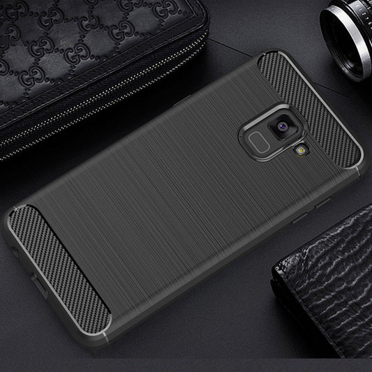 For Galaxy A8 (2018) Brushed Texture Carbon Fiber Shockproof TPU Protective Back Case (Black) by buy2fix