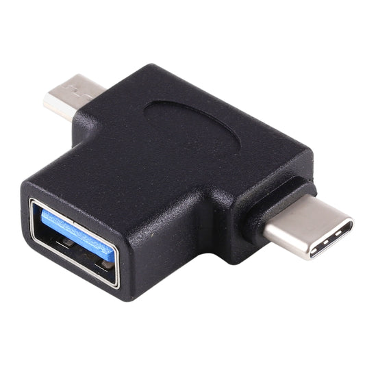 Multi-function USB 3.0 Female & USB-C / Type-C Male & Micro USB Male T-shape OTG Adapter by buy2fix