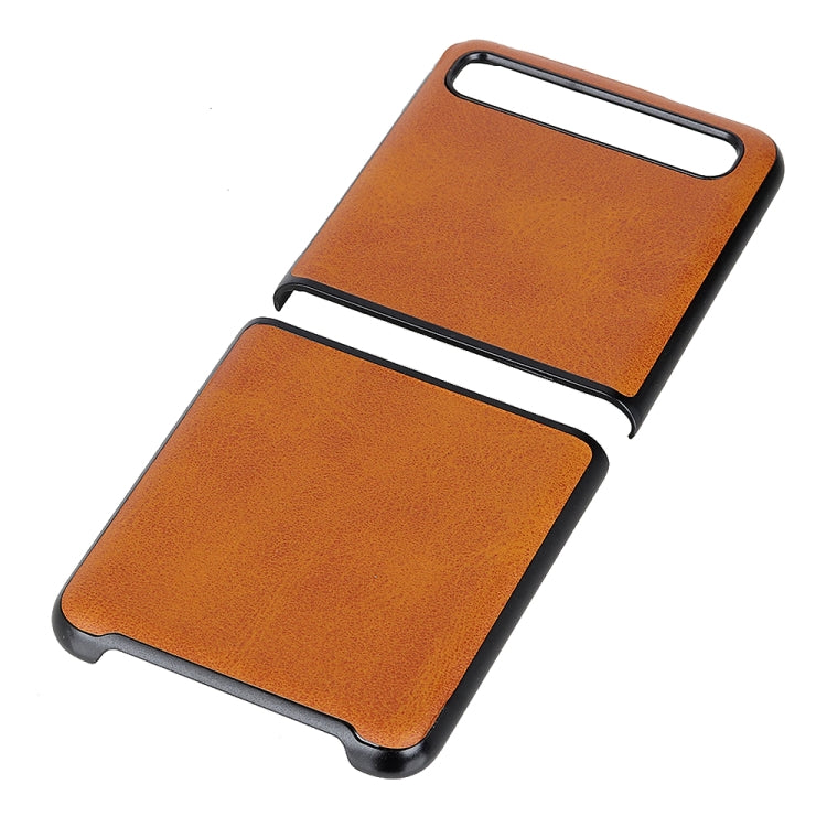 For Galaxy Z Flip Two-color Cow Leather Texture Folding Protective Case(Brown) - Galaxy Phone Cases by buy2fix | Online Shopping UK | buy2fix