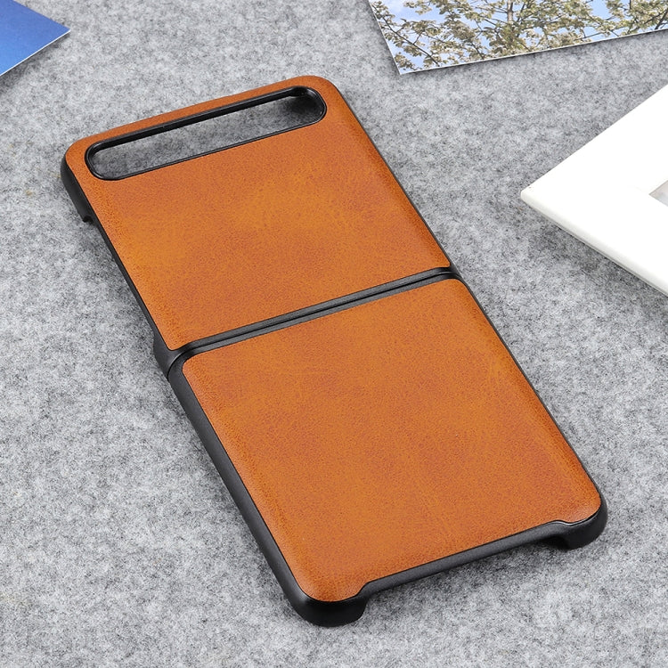 For Galaxy Z Flip Two-color Cow Leather Texture Folding Protective Case(Brown) - Galaxy Phone Cases by buy2fix | Online Shopping UK | buy2fix