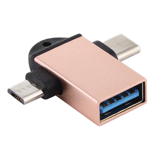 USB 3.0 Female to USB-C / Type-C Male + Micro USB Male Multi-function OTG Adapter with Sling Hole (Gold) by buy2fix