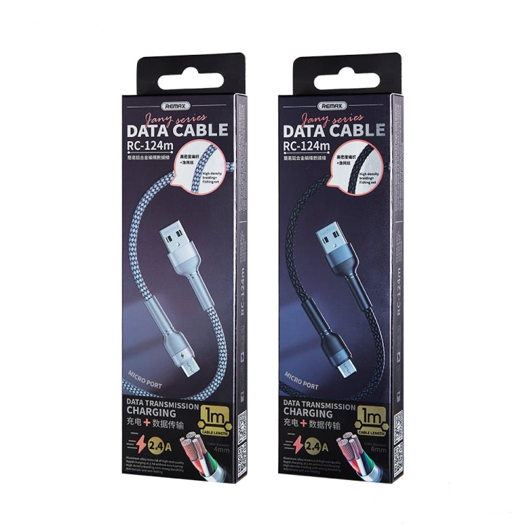 REMAX RC-124m 1m 2.4A USB to Micro USB Aluminum Alloy Braid Fast Charging Data Cable(Black) by REMAX