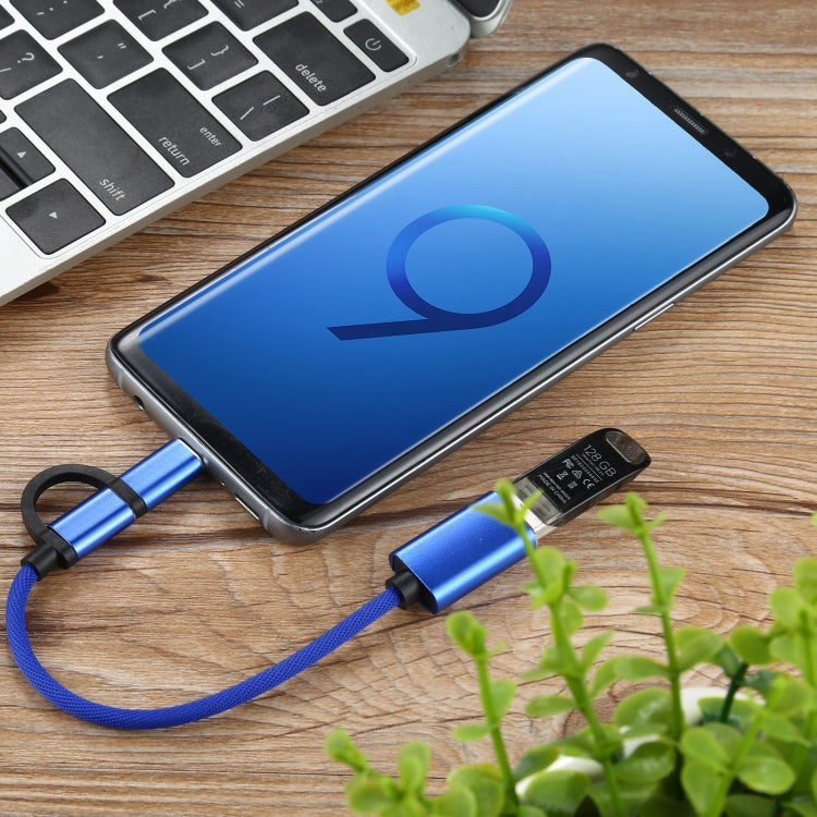 USB 3.0 Female to Micro USB + USB-C / Type-C Male Charging + Transmission OTG Nylon Braided Adapter Cable, Cable Length: 11cm(Blue) by buy2fix