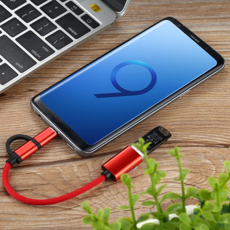 USB 3.0 Female to Micro USB + USB-C / Type-C Male Charging + Transmission OTG Nylon Braided Adapter Cable, Cable Length: 11cm(Red) by buy2fix