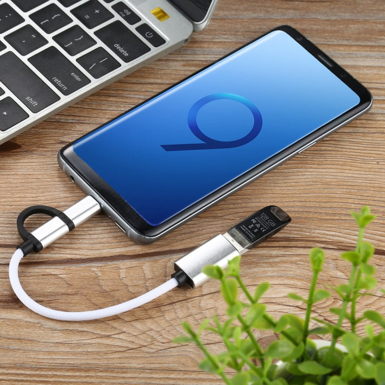 USB 3.0 Female to Micro USB + USB-C / Type-C Male Charging + Transmission OTG Nylon Braided Adapter Cable, Cable Length: 11cm(White) by buy2fix