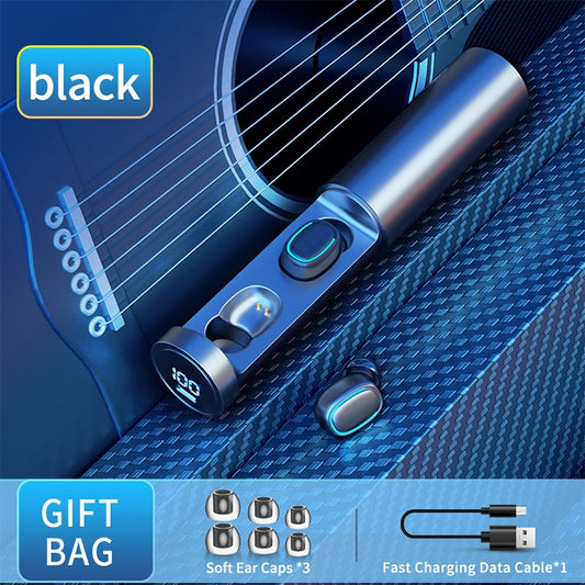 C1 Bluetooth 5.0 TWS Circular Chimney Touch Digital Display True Wireless Bluetooth Earphone with Charging Box(Black) by buy2fix