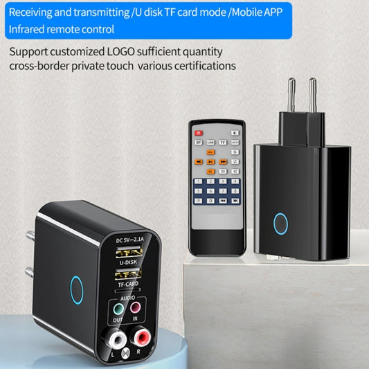 K16 2 in 1 3.5mm AUX + RAC Dual Output Plug-in Bluetooth 5.0 Audio Transmitter Receiver with Remote Control, EU Plug (Black) by buy2fix