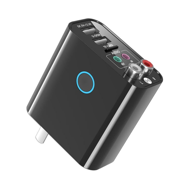 K16 2 in 1 3.5mm AUX + RAC Dual Output Plug-in Bluetooth 5.0 Audio Transmitter Receiver with Remote Control, CN Plug (Black) - Audio Receiver Transmitter by buy2fix | Online Shopping UK | buy2fix