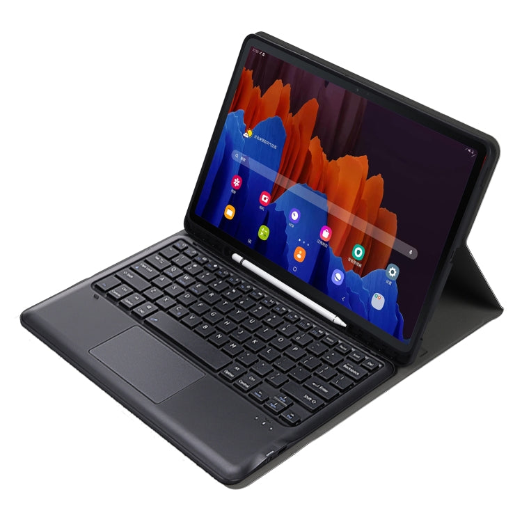 A970B-A Splittable Bluetooth Keyboard Leather Tablet Case for Samsung Galaxy Tab S7 FE T730 T736 & S7+ T970 T975, with Touchpad & Pen Slot & & Holder (Black) - Samsung Keyboard by buy2fix | Online Shopping UK | buy2fix